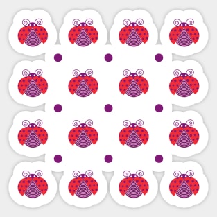 Red ladybugs flying and purple dots Sticker